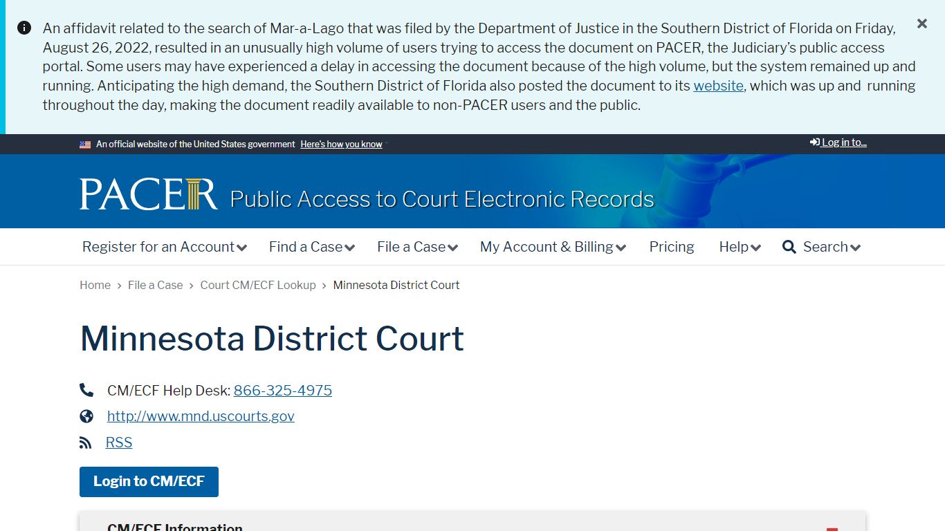 Minnesota District Court | PACER: Federal Court Records