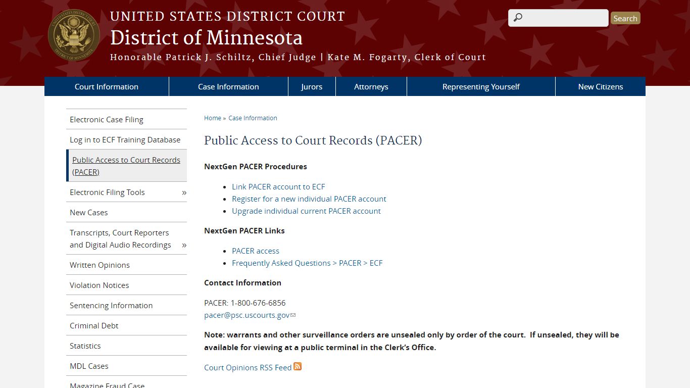 Public Access to Court Records (PACER) | District of Minnesota | United ...